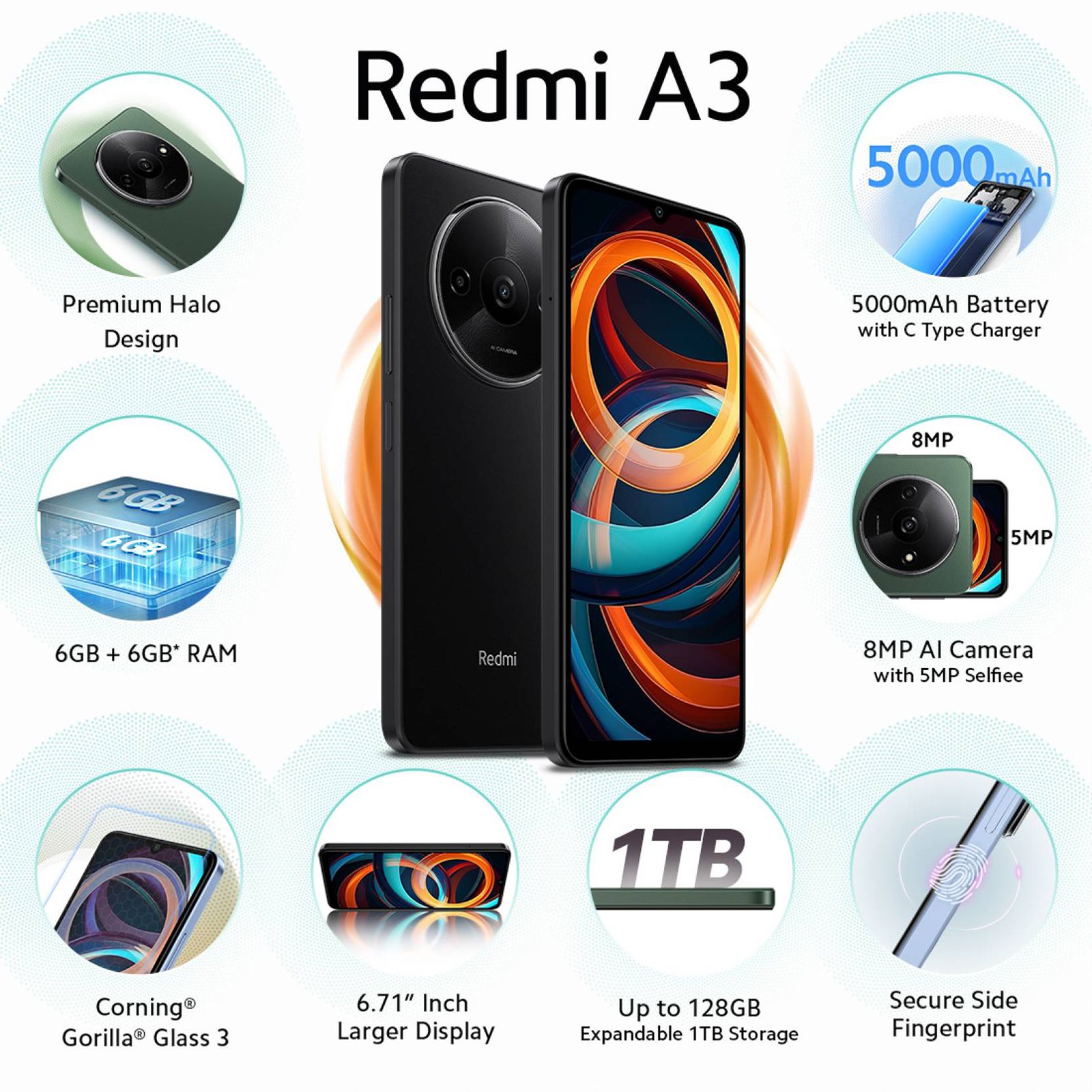 Buy Redmi A3 (3GB RAM, 64GB, Midnight Black) Online At Best Prices From ...